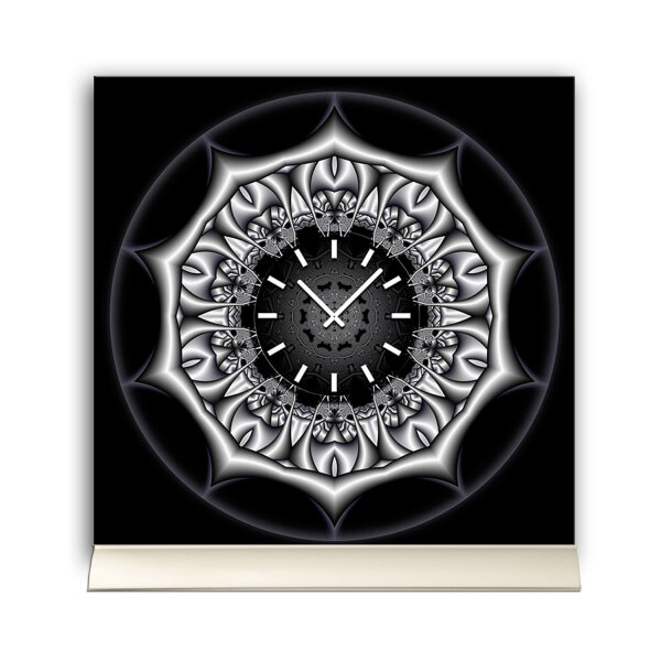 Tischuhr 30cmx30cm inkl. Alu-Ständer -mystisches Design schwarz silbergrau  geräuschloses Quarzuhrwerk -Wanduhr-Standuhr TU4314 DIXTIME