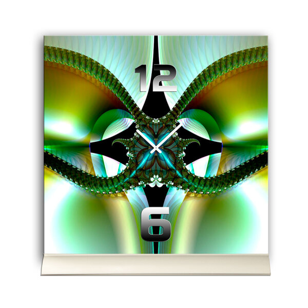 Tischuhr 30cmx30cm inkl. Alu-Ständer -abstraktes Design Kaleidoskop grün  geräuschloses Quarzuhrwerk -Wanduhr-Standuhr TU4329 DIXTIME