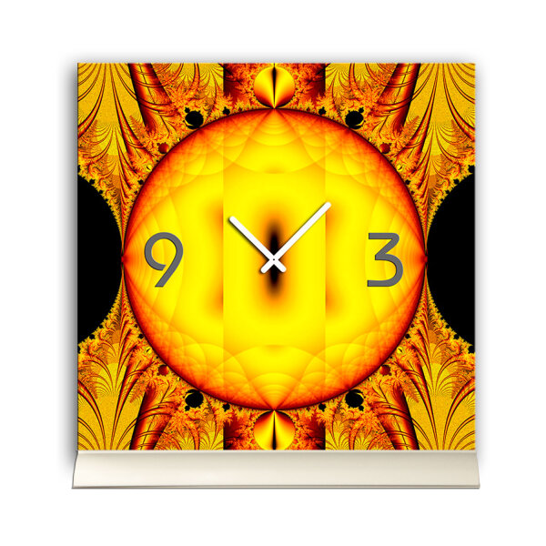 Tischuhr 30cmx30cm inkl. Alu-Ständer -abstraktes Design Fraktal Muster gelb orange  geräuschloses Quarzuhrwerk -Wanduhr-Standuhr TU4372 DIXTIME