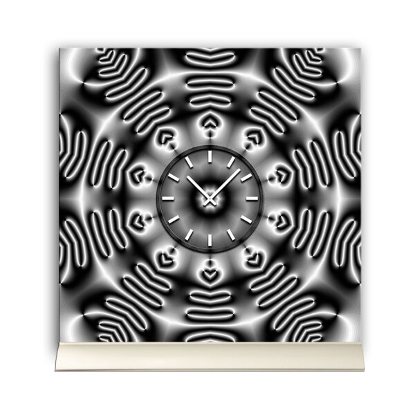 Tischuhr 30cmx30cm inkl. Alu-Ständer -modernes Design Kaleidoskop silbergrau  geräuschloses Quarzuhrwerk -Wanduhr-Standuhr TU4410 DIXTIME