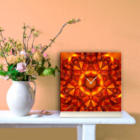 Tischuhr 30cmx30cm inkl. Alu-Ständer -modernes Design Kaleidoskop rot orange  geräuschloses Quarzuhrwerk -Wanduhr-Standuhr TU4415 DIXTIME