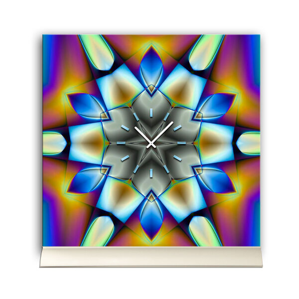 Tischuhr 30cmx30cm inkl. Alu-Ständer -modernes Design Kaleidoskop bunt  geräuschloses Quarzuhrwerk -Wanduhr-Standuhr TU4416 DIXTIME