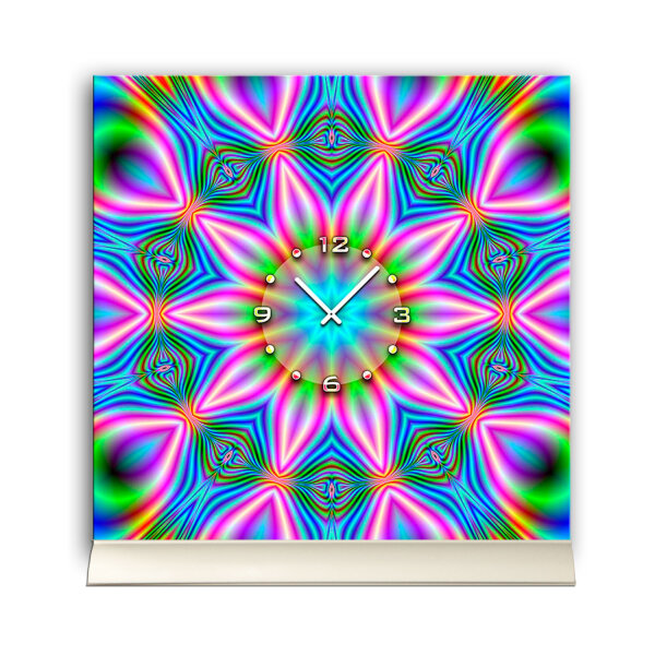 Tischuhr 30cmx30cm inkl. Alu-Ständer -modernes Design Kaleidoskop bunt  geräuschloses Quarzuhrwerk -Wanduhr-Standuhr TU4418 DIXTIME