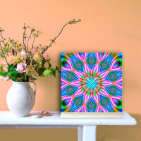 Tischuhr 30cmx30cm inkl. Alu-Ständer -modernes Design Kaleidoskop bunt  geräuschloses Quarzuhrwerk -Wanduhr-Standuhr TU4418 DIXTIME