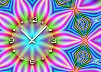 Tischuhr 30cmx30cm inkl. Alu-Ständer -modernes Design Kaleidoskop bunt  geräuschloses Quarzuhrwerk -Wanduhr-Standuhr TU4418 DIXTIME