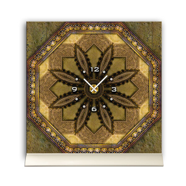 Tischuhr 30cmx30cm inkl. Alu-Ständer -antikes Design Vintage Fliesen-Look  geräuschloses Quarzuhrwerk -Wanduhr-Standuhr TU4420 DIXTIME