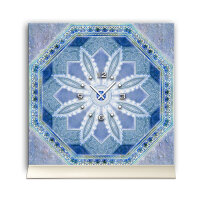 Tischuhr 30cmx30cm inkl. Alu-Ständer -nostalgisches Design Fliesen-Look blau  geräuschloses Quarzuhrwerk -Wanduhr-Standuhr TU4421 DIXTIME