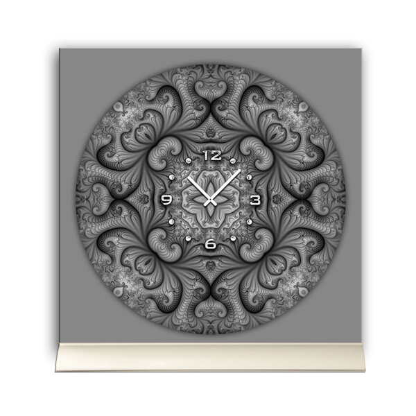 Tischuhr 30cmx30cm inkl. Alu-Ständer -modernes Design Fraktal Muster grau  geräuschloses Quarzuhrwerk -Wanduhr-Standuhr TU4422 DIXTIME
