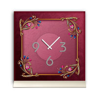 Tischuhr 30cmx30cm inkl. Alu-Ständer -Art déco Design Jugendstil bordeaux  geräuschloses Quarzuhrwerk -Wanduhr-Standuhr TU4454 DIXTIME