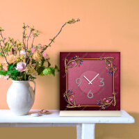 Tischuhr 30cmx30cm inkl. Alu-Ständer -Art déco Design Jugendstil bordeaux  geräuschloses Quarzuhrwerk -Wanduhr-Standuhr TU4454 DIXTIME