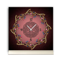 Tischuhr 30cmx30cm inkl. Alu-Ständer -Art déco Design Jugendstil bordeaux  geräuschloses Quarzuhrwerk -Wanduhr-Standuhr TU4455 DIXTIME