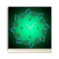 Tischuhr 30cmx30cm inkl. Alu-Ständer -Art déco Design Jugendstil grün  geräuschloses Quarzuhrwerk -Wanduhr-Standuhr TU4457 DIXTIME