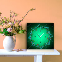 Tischuhr 30cmx30cm inkl. Alu-Ständer -Art déco Design Jugendstil grün  geräuschloses Quarzuhrwerk -Wanduhr-Standuhr TU4457 DIXTIME