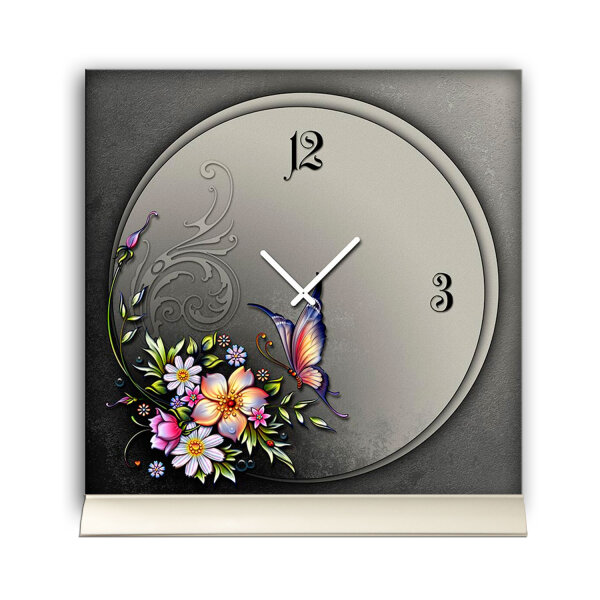 Tischuhr 30cmx30cm inkl. Alu-Ständer -Art déco Design Jugendstil schwarz  geräuschloses Quarzuhrwerk -Wanduhr-Standuhr TU4458 DIXTIME