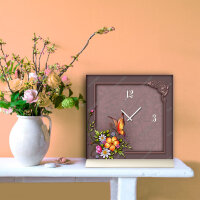 Tischuhr 30cmx30cm inkl. Alu-Ständer -Art déco Design Jugendstil mauve  geräuschloses Quarzuhrwerk -Wanduhr-Standuhr TU4459 DIXTIME