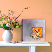Tischuhr 30cmx30cm inkl. Alu-Ständer -Art déco Design Jugendstil mauve  geräuschloses Quarzuhrwerk -Wanduhr-Standuhr TU4463 DIXTIME