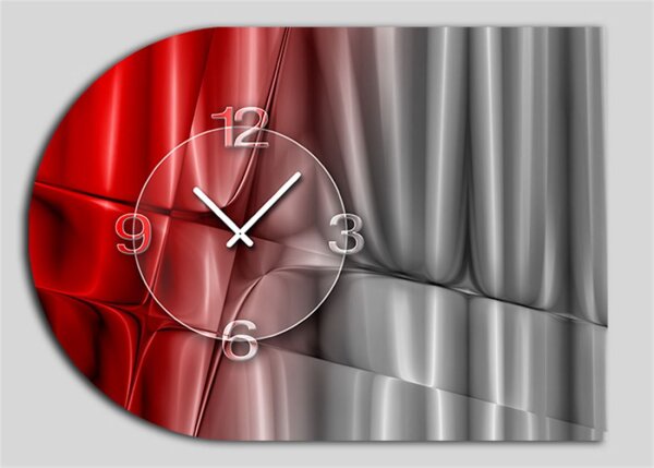 6134 Dixtime Designer Wanduhr, Moderne Wohnraumuhr halbrund 50x70cm