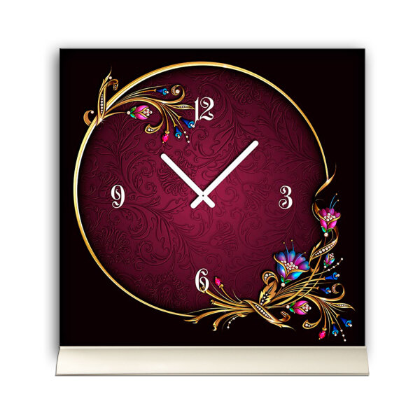 Tischuhr 30cmx30cm inkl. Alu-Ständer -Art déco Design Jugendstil bordeaux schwarz  geräuschloses Quarzuhrwerk -Wanduhr-Standuhr TU4466 DIXTIME