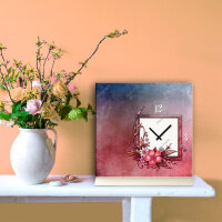 Tischuhr 30cmx30cm inkl. Alu-Ständer -Art déco Design Jugendstil lila rot  geräuschloses Quarzuhrwerk -Wanduhr-Standuhr TU4467 DIXTIME