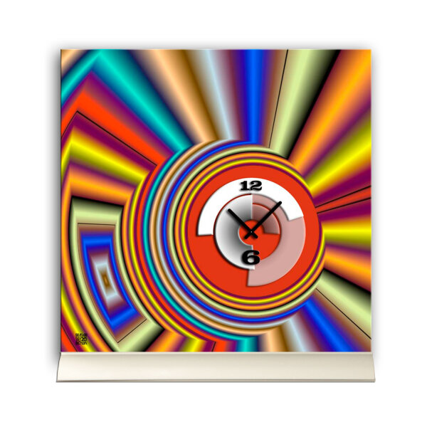 Tischuhr 30cmx30cm inkl. Alu-Ständer -modernes Retro Design bunt  geräuschloses Quarzuhrwerk -Wanduhr-Standuhr TU5000 DIXTIME