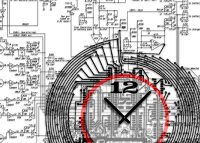 Tischuhr 30cmx30cm inkl. Alu-Ständer -modernes Design Schaltkreis Techno schwarrz weiß  geräuschloses Quarzuhrwerk -Wanduhr-Standuhr TU5005 DIXTIME
