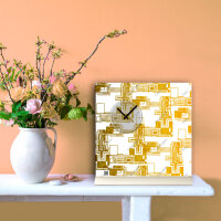 Tischuhr 30cmx30cm inkl. Alu-Ständer edles Design weiß gold  geräuschloses Quarzuhrwerk -Wanduhr-Standuhr TU5009 DIXTIME