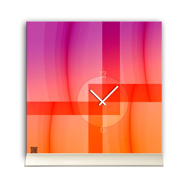 Tischuhr 30cmx30cm inkl. Alu-Ständer -abstraktes Design pink orange  geräuschloses Quarzuhrwerk -Wanduhr-Standuhr TU5010 DIXTIME