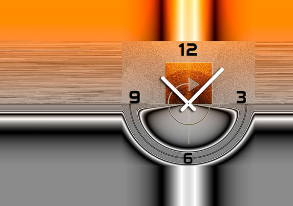 6100 "ORANGE HALF" Dixtime Designer Wanduhr, Wanduhren, stilvolle Luxusuhr, orange silber