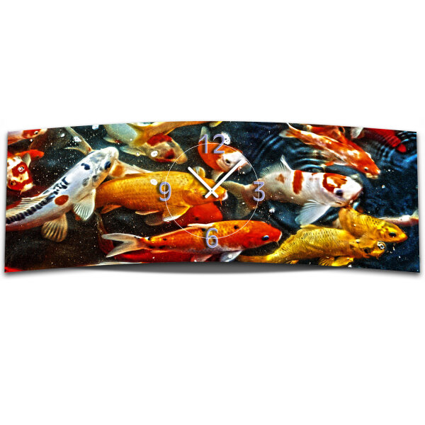 Wanduhr XXL 3D Optik Dixtime Fische 30x90 cm leises Uhrwerk GL-021