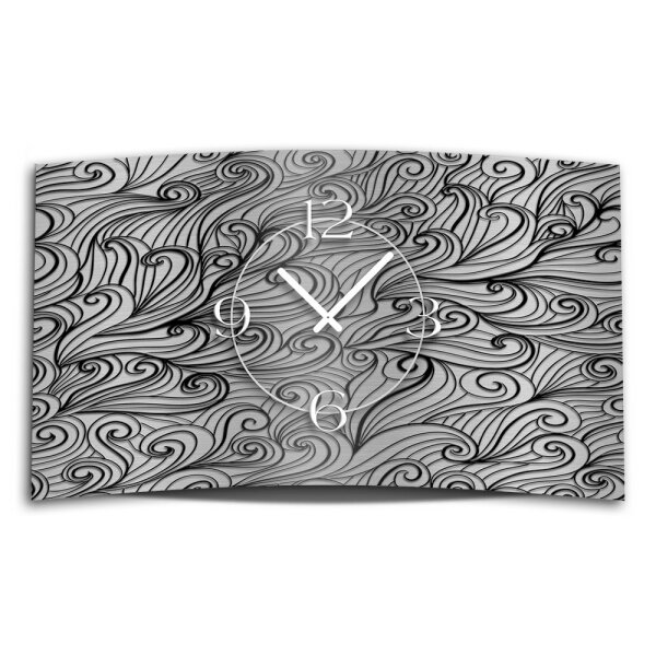 Abstrakt Zendoodle Ornament grau schwarz Designer Wanduhr modernes Wanduhren Design leise kein ticken dixtime 3D-0044