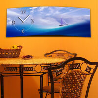 Wanduhr XXL 3D Optik Dixtime blau Meer Schiff 30x90 cm...