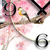 Asia Kirschblüte Vogelhäuschen Designer Wanduhr modernes Wanduhren Design leise kein ticken dixtime 3DS-0140