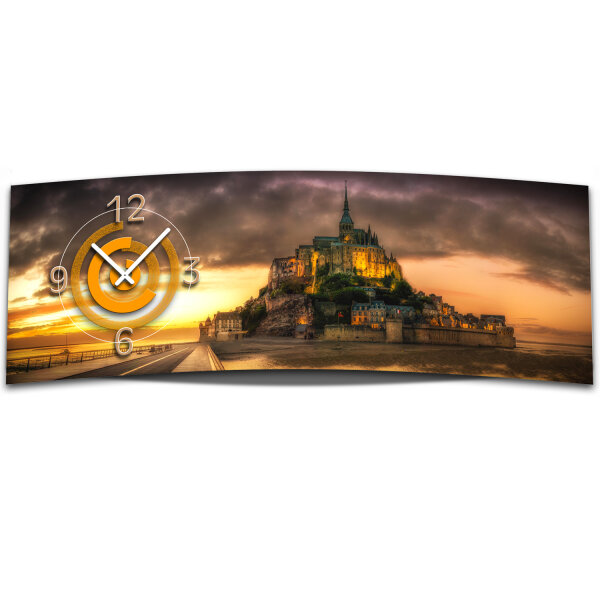 Wanduhr XXL 3D Optik Dixtime Sonnenuntergang Schloss 30x90 cm leises Uhrwerk GL-015
