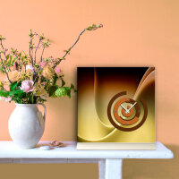 Tischuhr 30cmx30cm inkl. Alu-Ständer -abstraktes Design braun caramell cafe Nuancen geräuschloses Quarzuhrwerk -Kaminuhr-Standuhr TU6143 DIXTIME