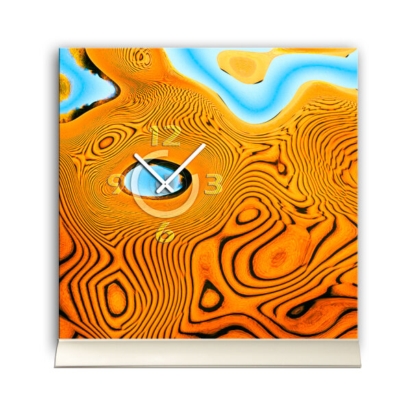 Tischuhr 30cmx30cm inkl. Alu-Ständer -abstraktes Design Wüste geräuschloses Quarzuhrwerk -Wanduhr-Standuhr TU6112 DIXTIME