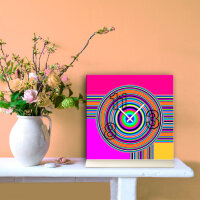 Tischuhr 30cmx30cm inkl. Alu-Ständer -modernes Design pink bunt poppig geräuschloses Quarzuhrwerk -Kaminuhr-Standuhr TU6104 DIXTIME