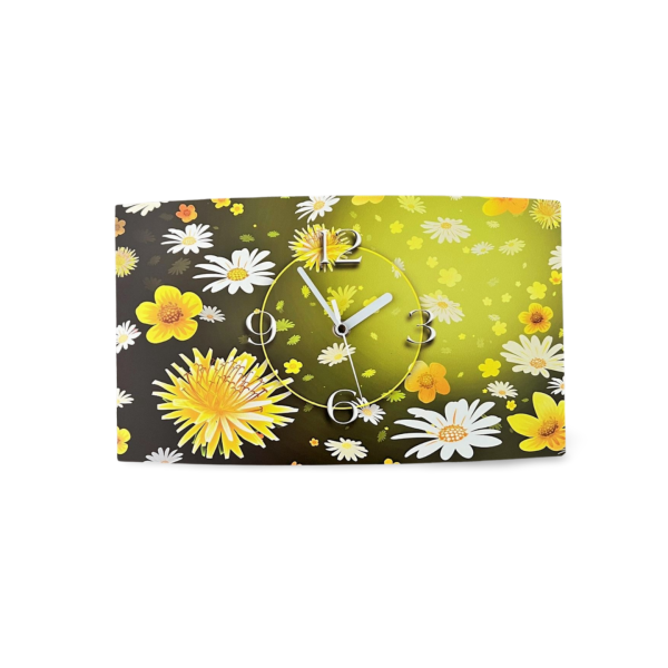 gelb weiße Blumen Designer Wanduhr modernes Wanduhren Design leise kein ticken dixtime 3DS-0106