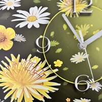 gelb weiße Blumen Designer Wanduhr modernes Wanduhren Design leise kein ticken dixtime 3DS-0106