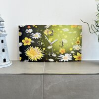 gelb weiße Blumen Designer Wanduhr modernes Wanduhren Design leise kein ticken dixtime 3DS-0106