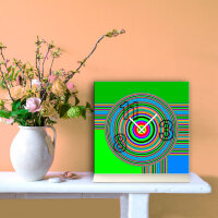 Tischuhr 30cmx30cm inkl. Alu-Ständer -modernes Design grün bunt poppig geräuschloses Quarzuhrwerk -Wanduhr-Standuhr TU6102 DIXTIME
