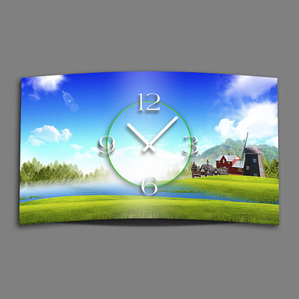 Landschaft Windmühle Designer Wanduhr modernes Wanduhren Design leise kein ticken dixtime 3DS-0073