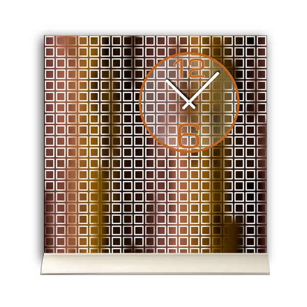 Tischuhr 30cmx30cm inkl. Alu-Ständer -grafisches Design braun Nuancen geräuschloses Quarzuhrwerk -Kaminuhr-Standuhr TU6076 DIXTIME