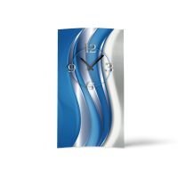 Abstrakt blau silber hochkant Designer Wanduhr modernes...