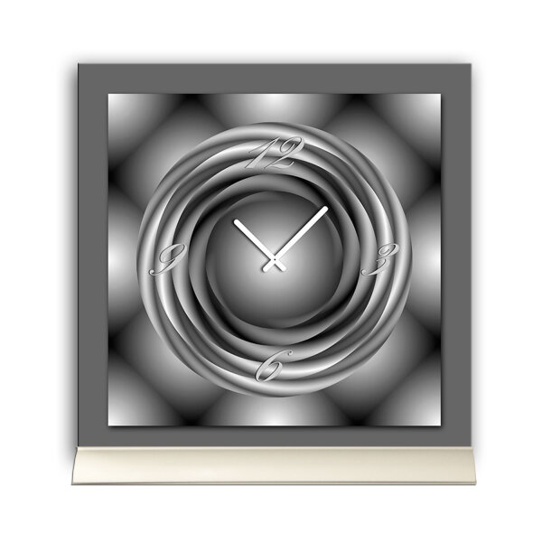 Tischuhr 30cmx30cm inkl. Alu-Ständer -abstraktes Design grau  geräuschloses Quarzuhrwerk -Kaminuhr-Standuhr TU6047 DIXTIME