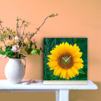 Tischuhr 30cmx30cm inkl. Alu-Ständer -Landschaftsbild Sonnenblume  geräuschloses Quarzuhrwerk -Wanduhr-Standuhr TU6040 DIXTIME