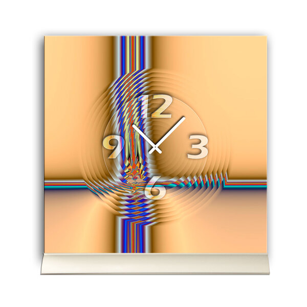 Tischuhr 30cmx30cm inkl. Alu-Ständer -abstraktes Design creme beige blau  geräuschloses Quarzuhrwerk -Kaminuhr-Standuhr TU6039 DIXTIME