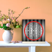 Tischuhr 30cmx30cm inkl. Alu-Ständer -grafisches Design grau rot  geräuschloses Quarzuhrwerk -Wanduhr-Standuhr TU6038 DIXTIME
