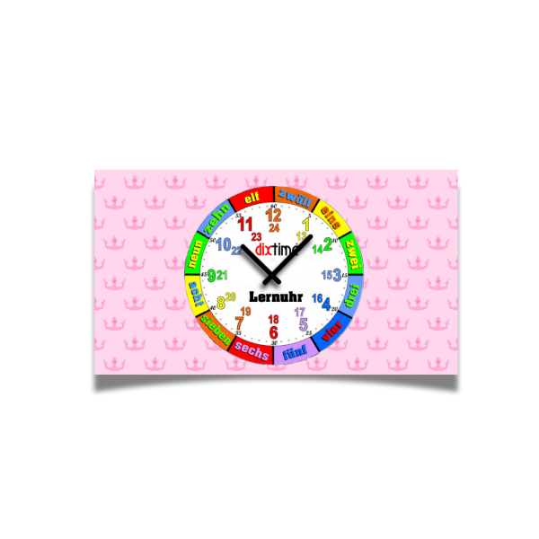 Rosa Krönchen Kinder-Lernuhr, leise kein ticken, dixtime 3DS-0436