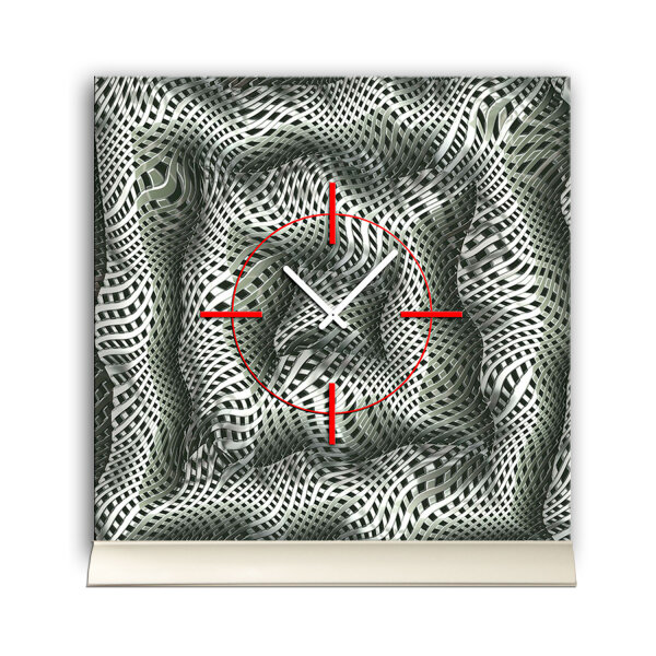 Tischuhr 30cmx30cm inkl. Alu-Ständer -grafisches Design schwarz weiß  geräuschloses Quarzuhrwerk -Kaminuhr-Standuhr TU6037 DIXTIME