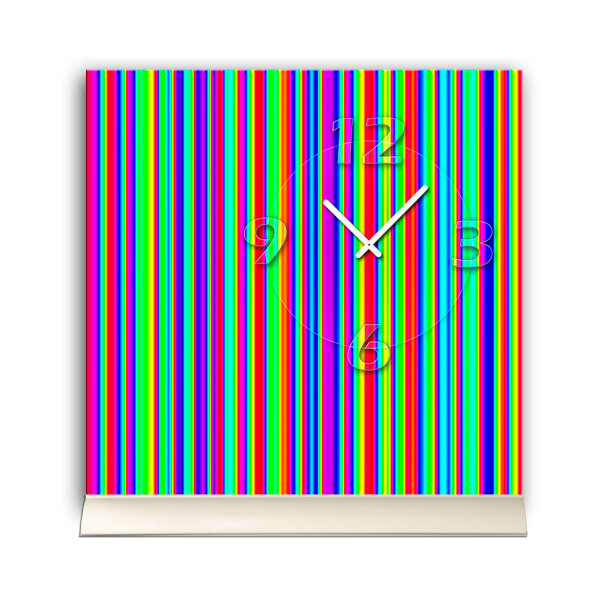 Tischuhr 30cmx30cm inkl. Alu-Ständer -modernes Design stylische Streifen bunt poppig  geräuschloses Quarzuhrwerk -Kaminuhr-Standuhr TU6032 DIXTIME